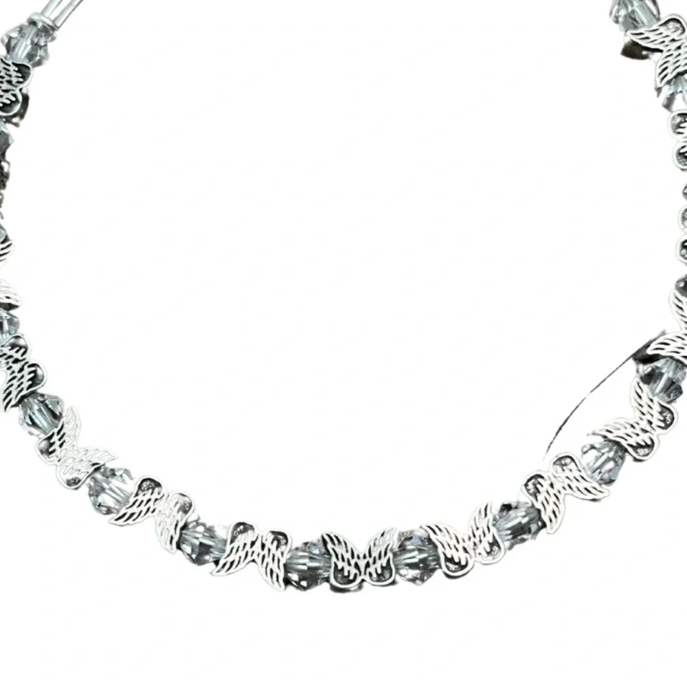 1213 Alex and Ani Silver Angel Wing Crystal Embellished Bracelet - Picture 2 of 3